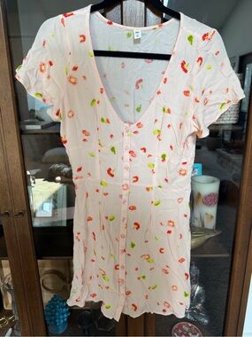 bp Light Pink Floral Button-Front Short Sleeve Dress